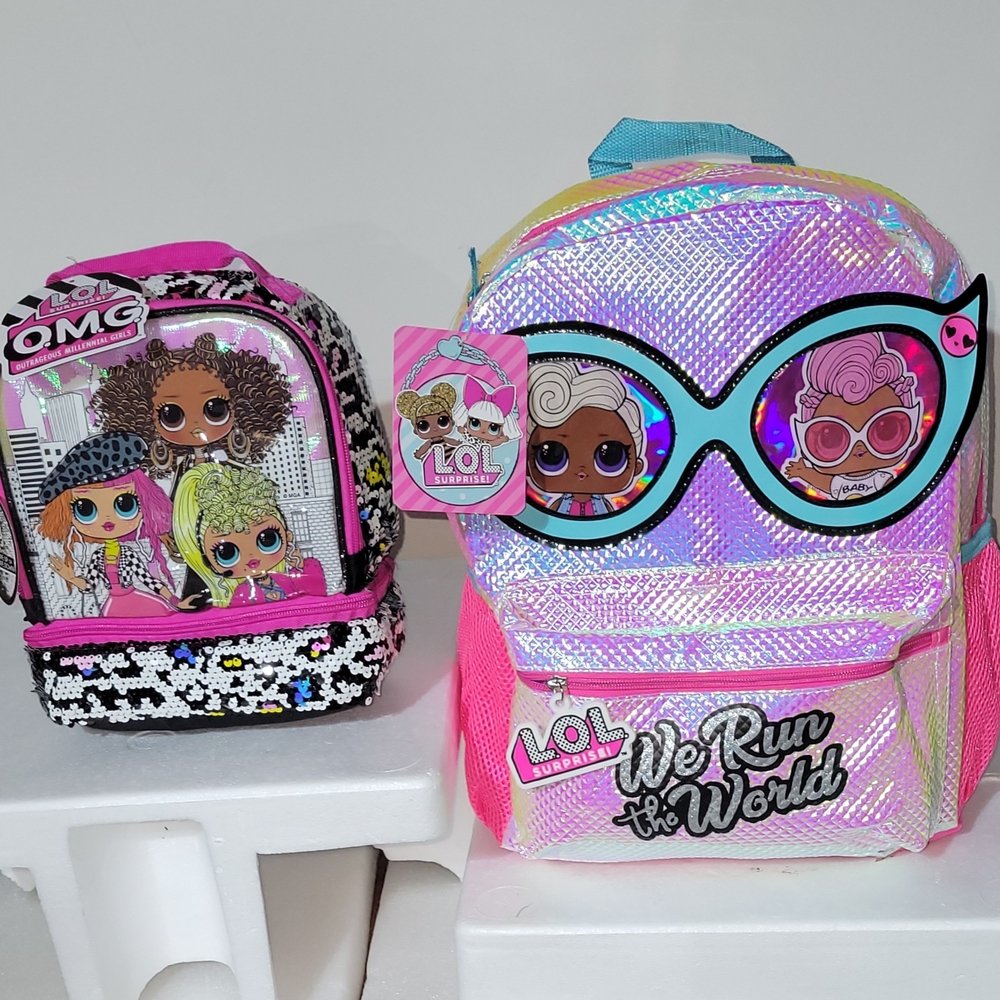 NEW LOL SURPRISE PINK BLACK & WHITE BACKPACK BOOKBAG and INSULATED LUNCHBOX